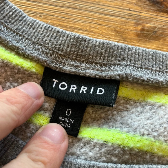 Torrid size‎ 0 grey and neon green striped sweatshirt. - Picture 2 of 3
